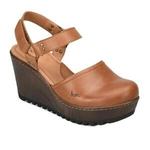 b.ø.c Leather Wedge Clog Mary Jane Sandals in Brown Women’s 9M